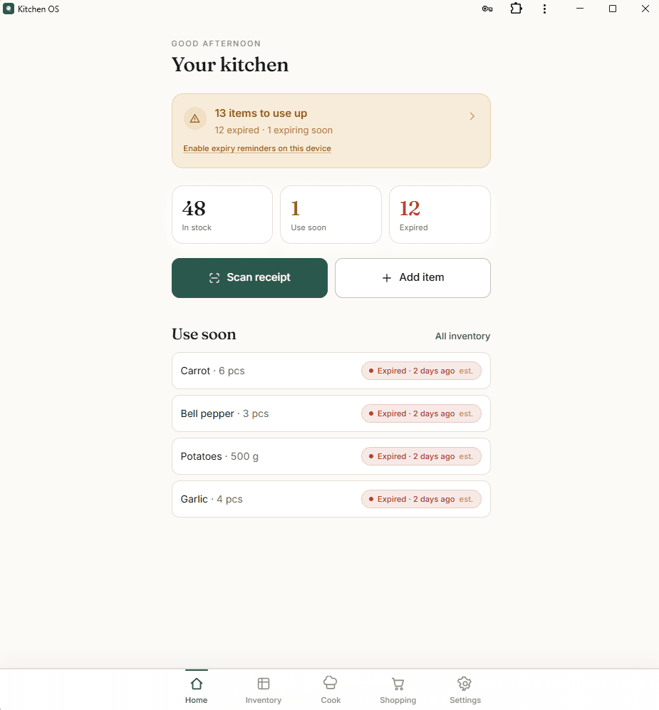 Kitchen OS preview